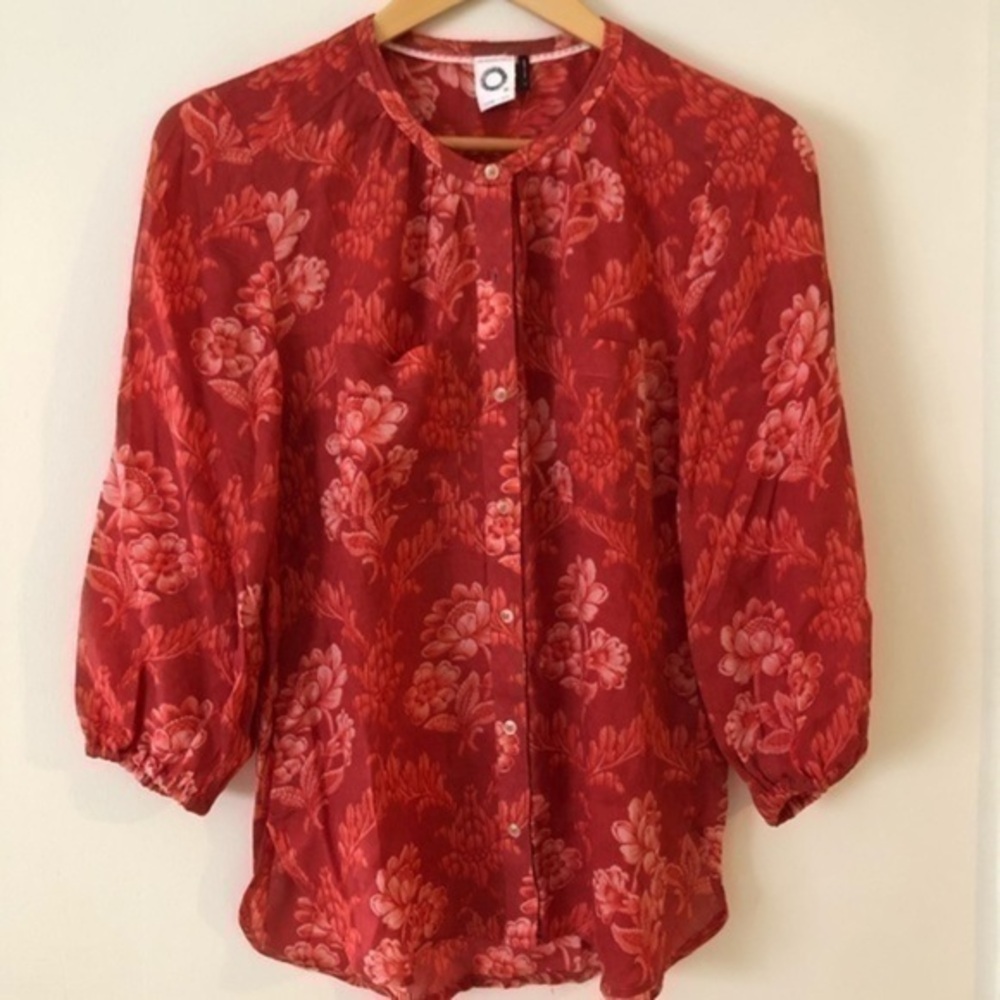 Anthropologie Orange Floral blouse